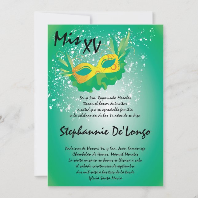 5x7 Masquerade Quinceanera Birthday Invitation (Front)
