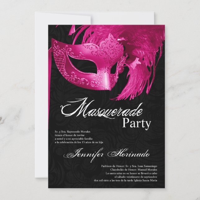 5x7 Masquerade Quinceanera Birthday Invitation (Front)