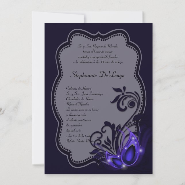 5x7 Masquerade Quinceanera Birthday Invitation (Front)