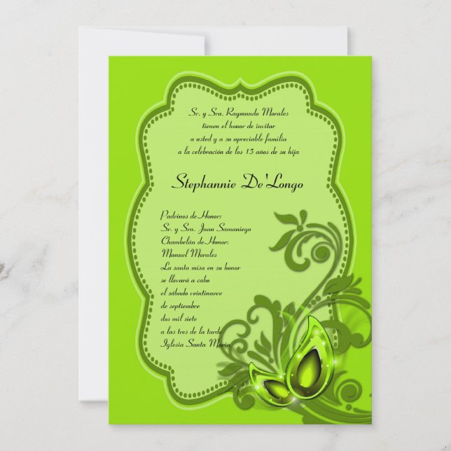 5x7 Masquerade Quinceanera Birthday Invitation (Front)