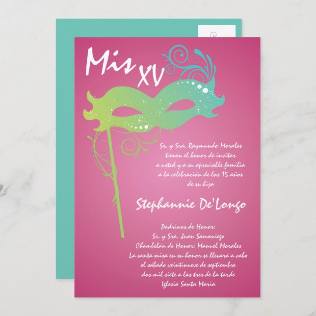 5x7 Masquerade Quinceanera Birthday Invitation (Front/Back)