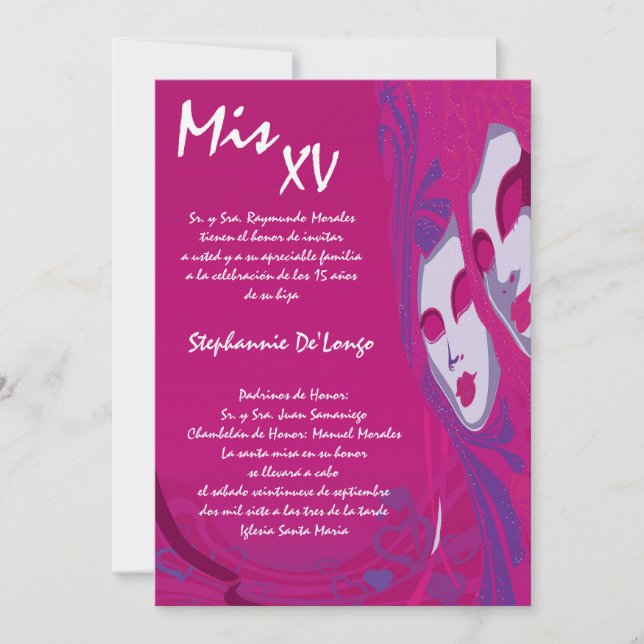 5x7 Masquerade Quinceanera Birthday Invitation (Front)