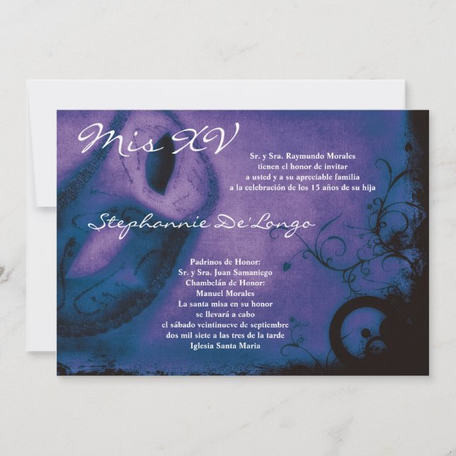 5x7 Masquerade Quinceanera Birthday Invitation (Front)