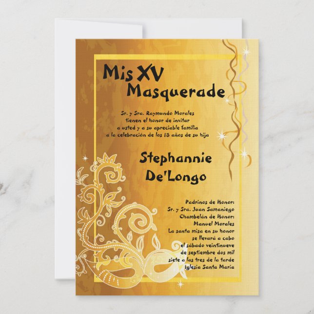 5x7 Masquerade Quinceanera Birthday Invitation (Front)
