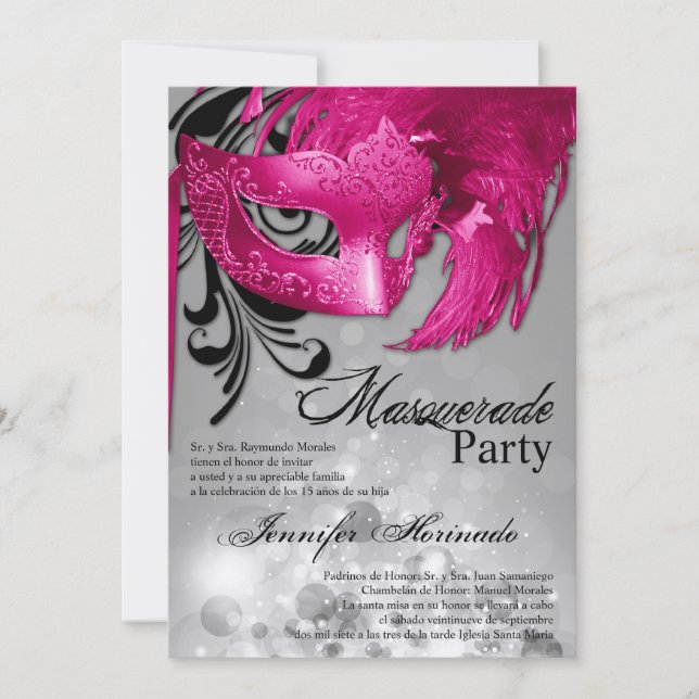 5x7 Masquerade Quinceanera Birthday Invitation (Front)