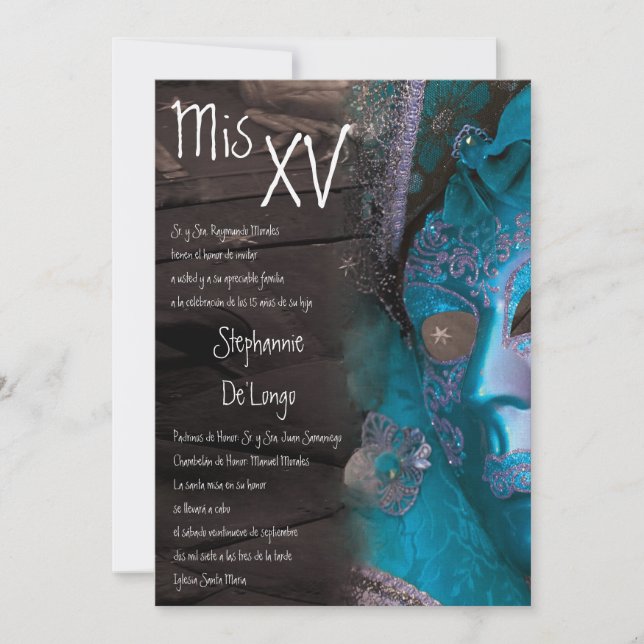5x7 Masquerade Quinceanera Birthday Invitation (Front)