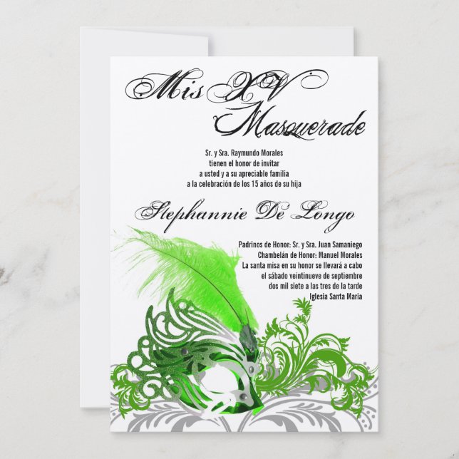 5x7 Masquerade Quinceanera Birthday Invitation (Front)