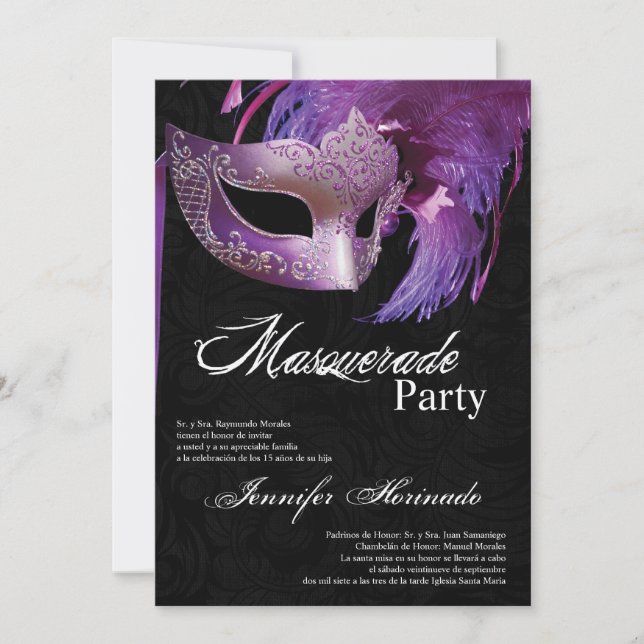 5x7 Masquerade Quinceanera Birthday Invitation (Front)