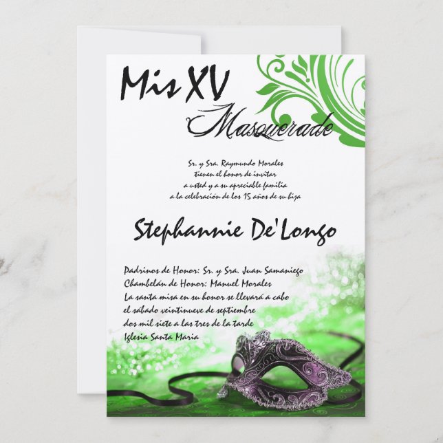5x7 Masquerade Quinceanera Birthday Invitation (Front)