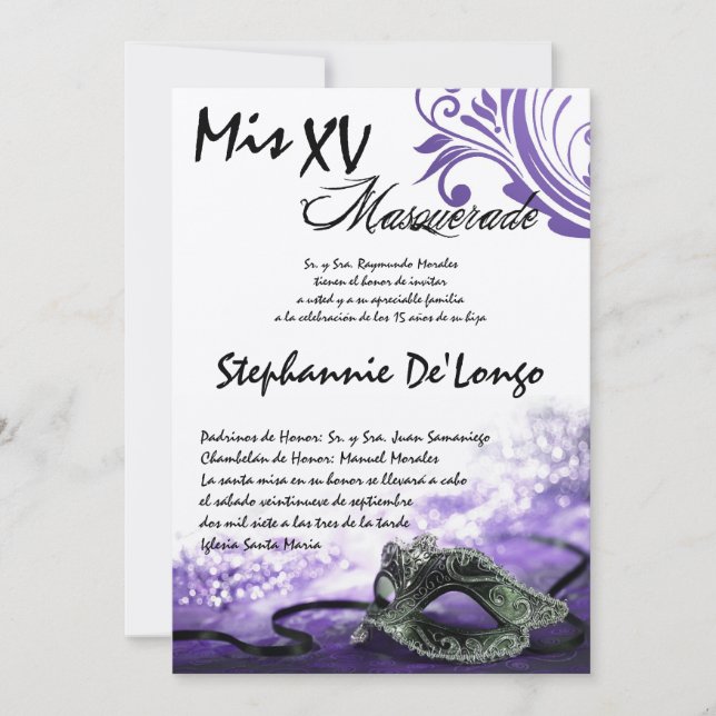 5x7 Masquerade Quinceanera Birthday Invitation (Front)