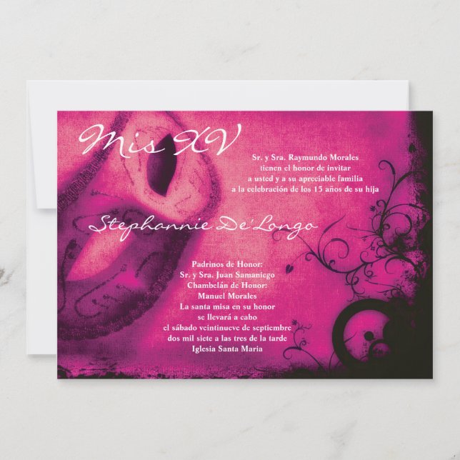5x7 Masquerade Quinceanera Birthday Invitation (Front)