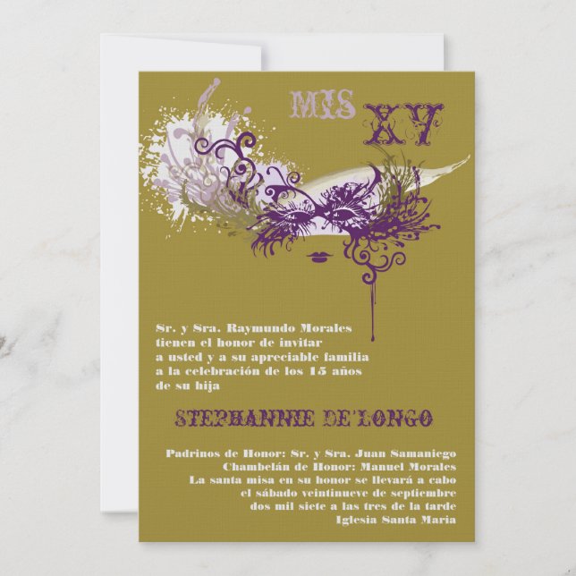 5x7 Masquerade Quinceanera Birthday Invitation (Front)