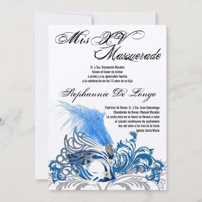 5x7 Masquerade Quinceanera Birthday Invitation (Front)