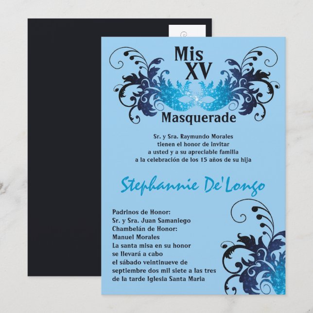 5x7 Masquerade Quinceanera Birthday Invitation (Front/Back)