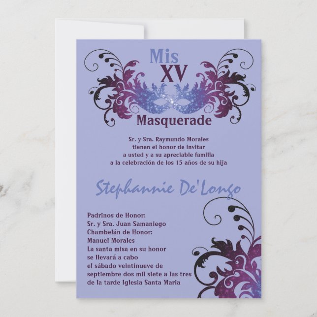 5x7 Masquerade Quinceanera Birthday Invitation (Front)