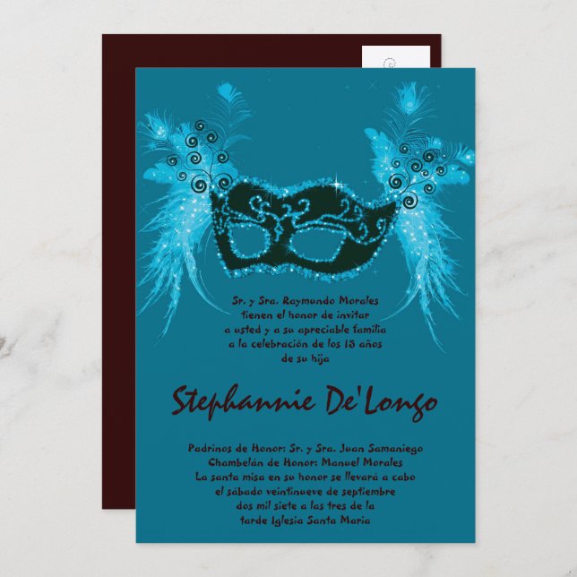 5x7 Masquerade Quinceanera Birthday Invitation (Front/Back)