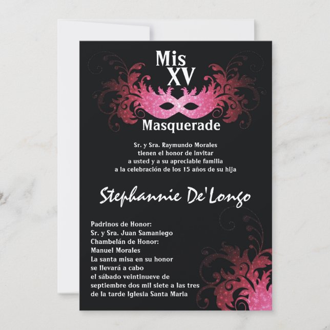 5x7 Masquerade Quinceanera Birthday Invitation (Front)