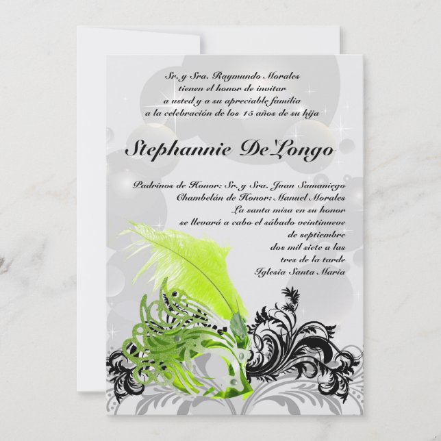 5x7 Masquerade Quinceanera Birthday Invitation (Front)