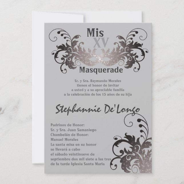 5x7 Masquerade Quinceanera Birthday Invitation (Front)