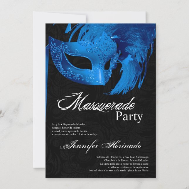 5x7 Masquerade Quinceanera Birthday Invitation (Front)