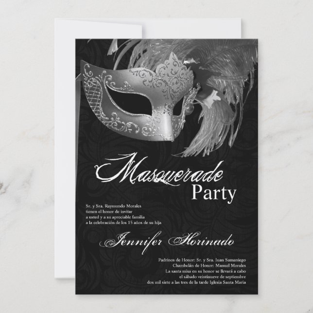 5x7 Masquerade Quinceanera Birthday Invitation (Front)