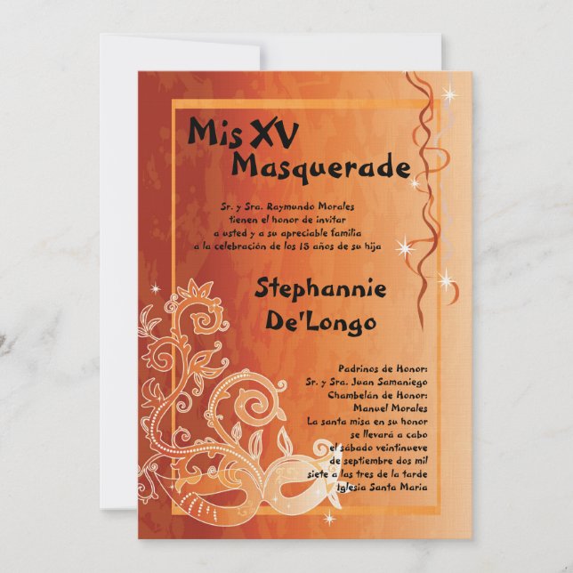 5x7 Masquerade Quinceanera Birthday Invitation (Front)