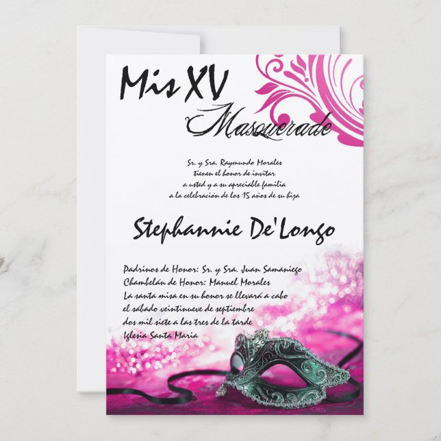 5x7 Masquerade Quinceanera Birthday Invitation (Front)