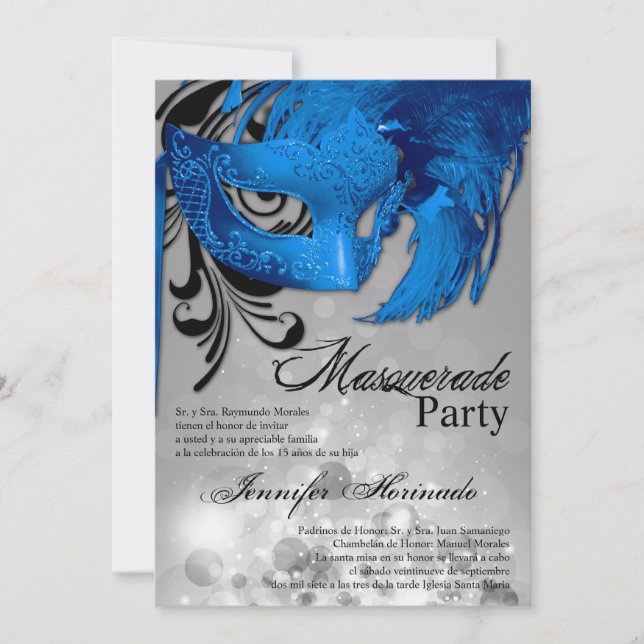 5x7 Masquerade Quinceanera Birthday Invitation (Front)