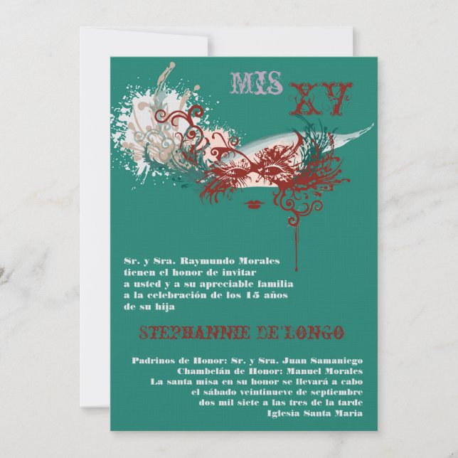 5x7 Masquerade Quinceanera Birthday Invitation (Front)