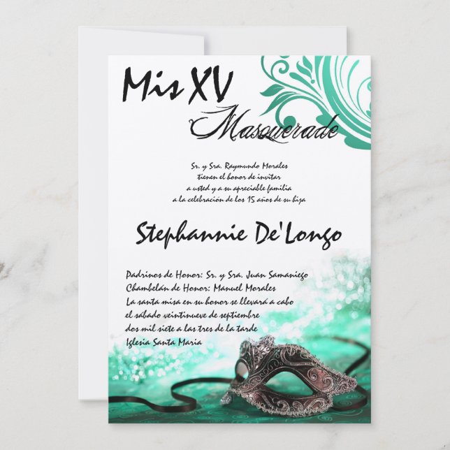 5x7 Masquerade Quinceanera Birthday Invitation (Front)