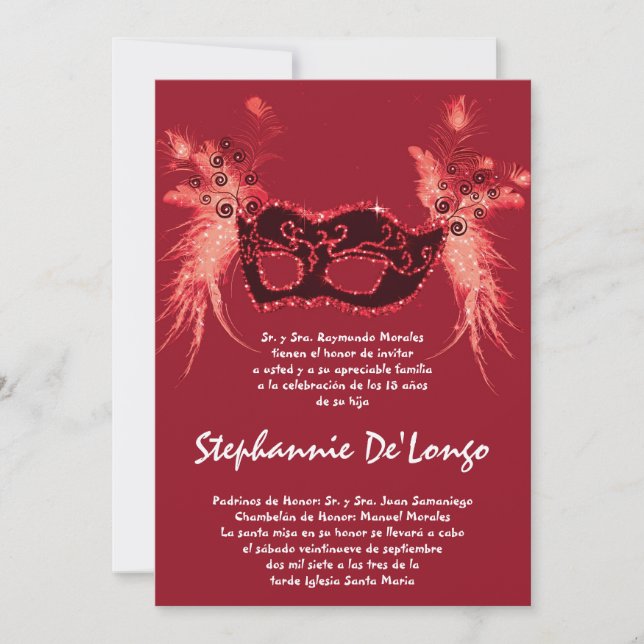 5x7 Masquerade Quinceanera Birthday Invitation (Front)