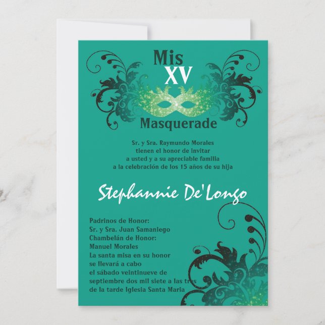 5x7 Masquerade Quinceanera Birthday Invitation (Front)
