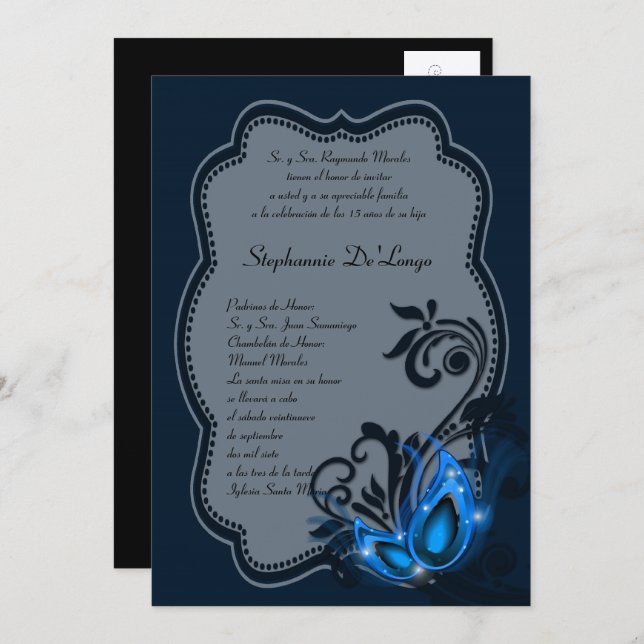 5x7 Masquerade Quinceanera Birthday Invitation (Front/Back)