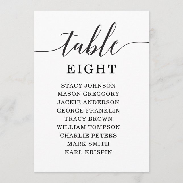 5x7 Minimal Elegance Table Numbers Seating Chart (Front)