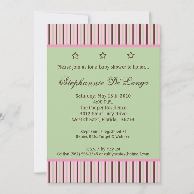5x7 Mint Stars and Stripes Baby Shower Invitation (Front)
