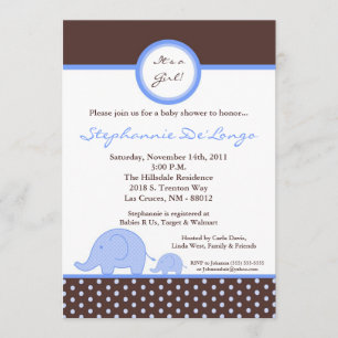 5x7 Mod Blue Boy Elephant Baby Shower Invitation