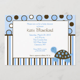 5x7 Mod Turtle Blue Trendy Dot Baby Shower Invitation