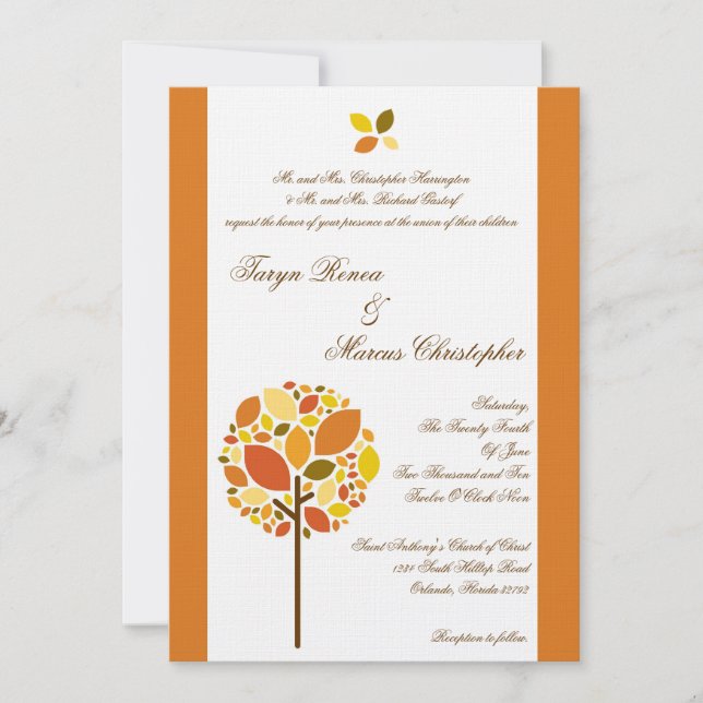 5x7 Modern Autumn Tree Linen Wedding Invitation (Front)