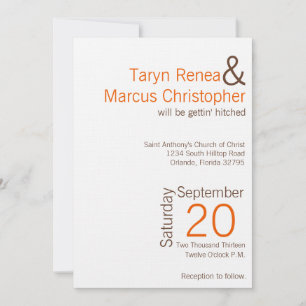 5x7 Modern Brown Orange Chevron Wedding Invitation