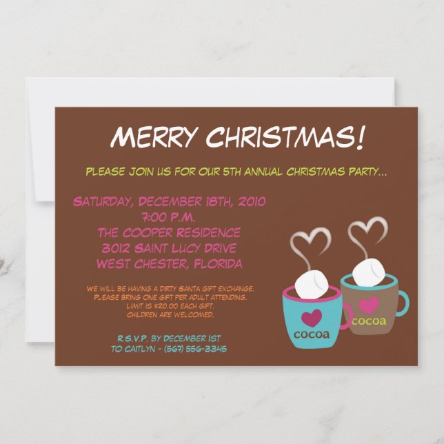 5x7 Modern Cocoa Cups Christmas Party Invitation (Front)