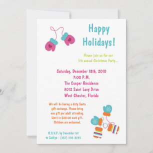5x7 Modern Colour Mitten Christmas Party Invitatio Invitation