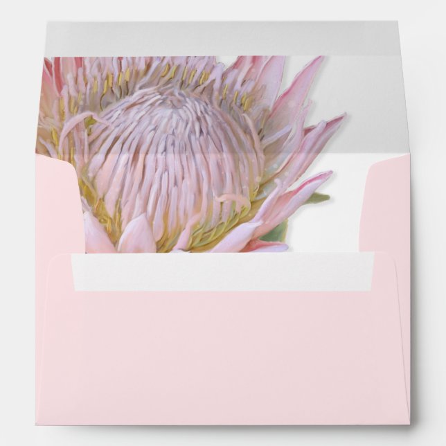 5x7 Modern Floral Pink Protea Flower Art Address Envelopes (Back (Bottom))
