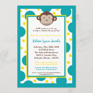5x7 Modern Mod Monkey Baby Shower Invitation