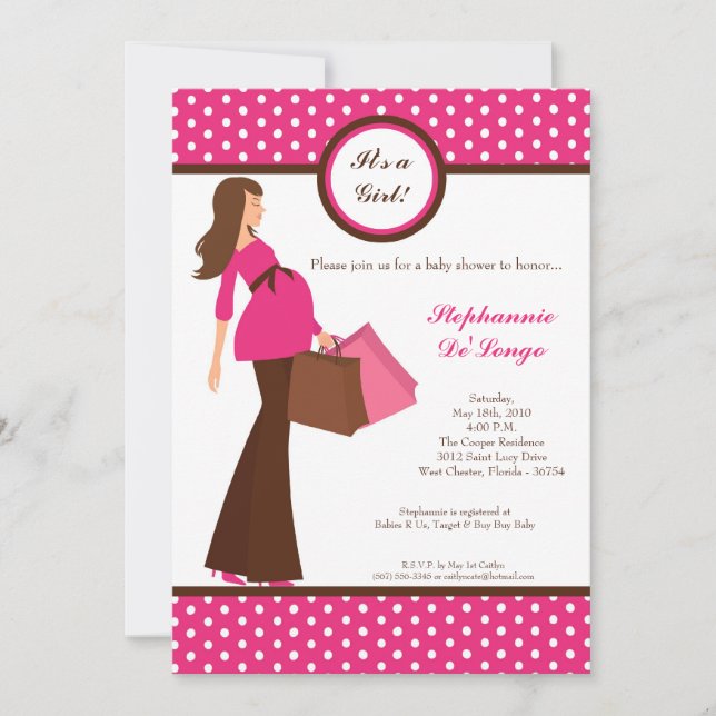 5x7 Modern Mod Mum Shopping Baby Shower Invitation (Front)