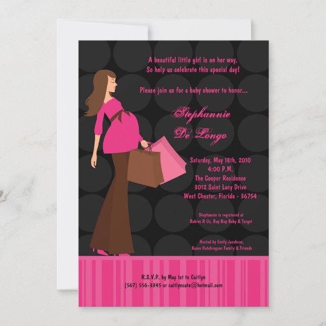 5x7 Modern Mod Mum Shopping Baby Shower Invitation (Front)