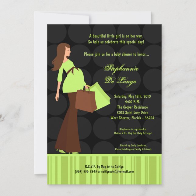 5x7 Modern Mod Mum Shopping Baby Shower Invitation (Front)