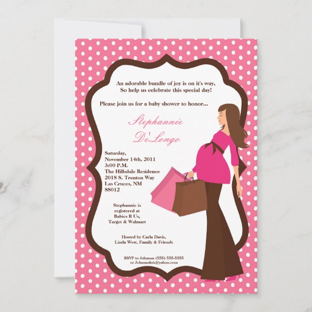 5x7 Modern Mod Mum Shopping Baby Shower Invitation (Front)