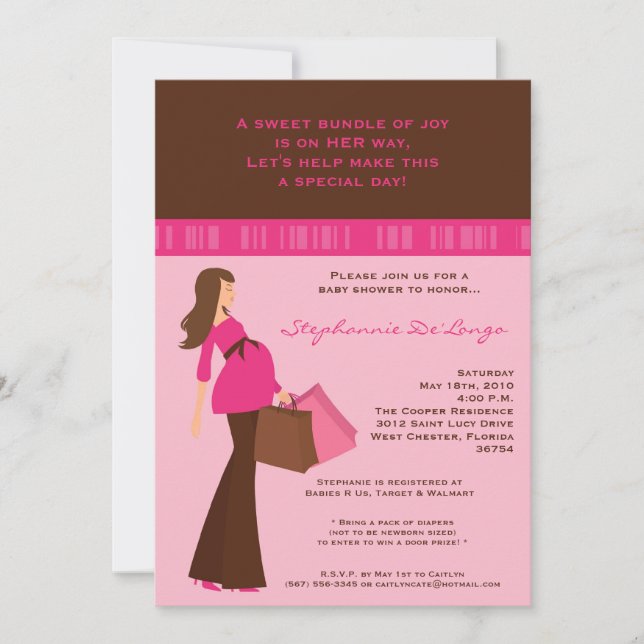 5x7 Modern Mod Mum Shopping Baby Shower Invitation (Front)