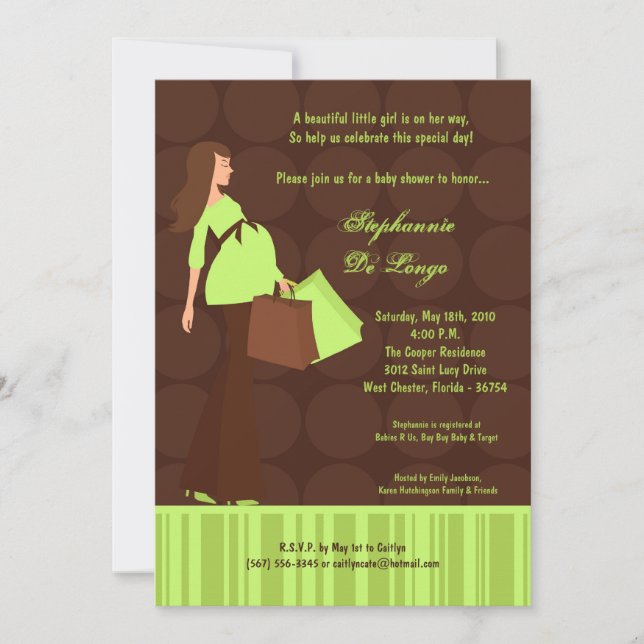 5x7 Modern Mod Mum Shopping Baby Shower Invitation (Front)