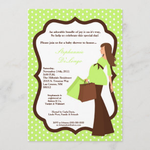 5x7 Modern Mod Mum Shopping Baby Shower Invitation